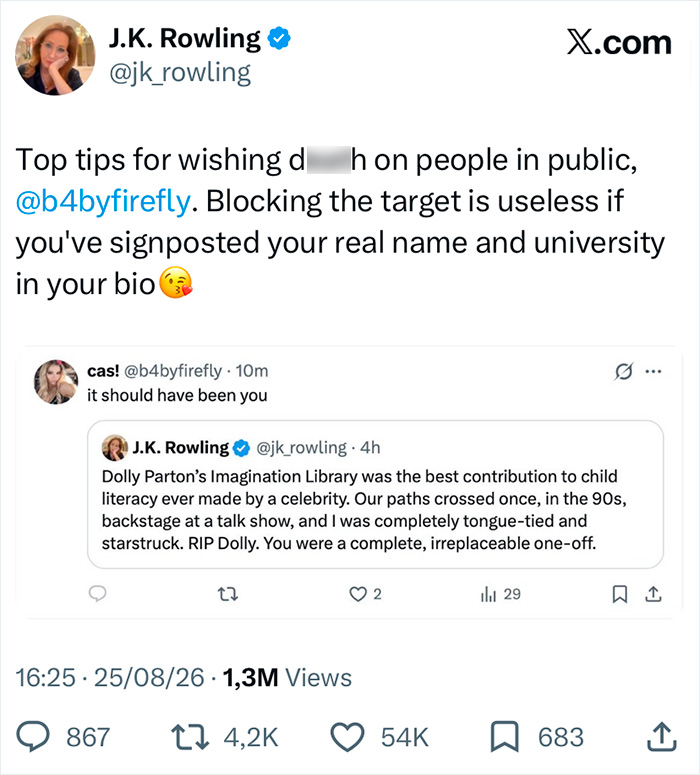 J.K. Rowling Accused Of Using Dolly Parton’s Passing As Yet Another Way To Spread Her Controversial Opinions J.K. Rowling Accused Of Using Dolly Parton’s Passing As Yet Another Way To Spread Her Controversial Opinions