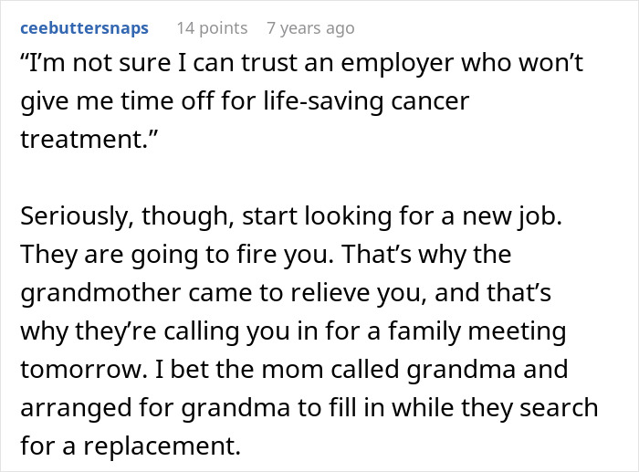 Entitled Mom Expects Nanny To Reschedule Her Life-Saving Surgery, Gets A Harsh Reality Check Entitled Mom Expects Nanny To Reschedule Her Life-Saving Surgery, Gets A Harsh Reality Check