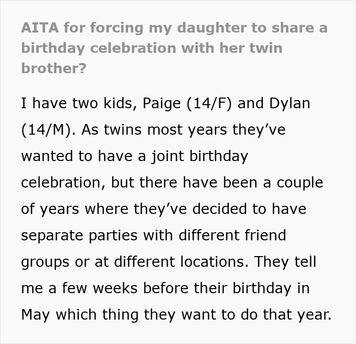 Daughter Excludes Twin Brother From Birthday Plans Without Telling Him, Mom Cancels Her Party Daughter Excludes Twin Brother From Birthday Plans Without Telling Him, Mom Cancels Her Party