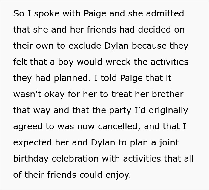 Daughter Excludes Twin Brother From Birthday Plans Without Telling Him, Mom Cancels Her Party Daughter Excludes Twin Brother From Birthday Plans Without Telling Him, Mom Cancels Her Party
