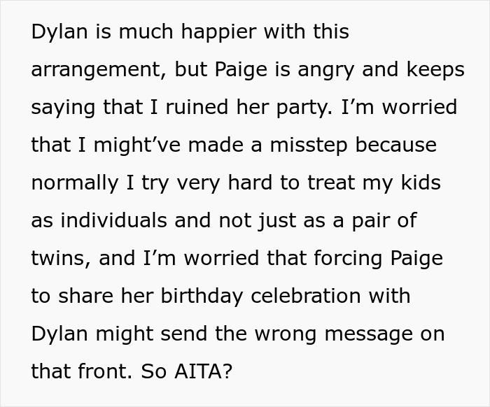 Daughter Excludes Twin Brother From Birthday Plans Without Telling Him, Mom Cancels Her Party Daughter Excludes Twin Brother From Birthday Plans Without Telling Him, Mom Cancels Her Party