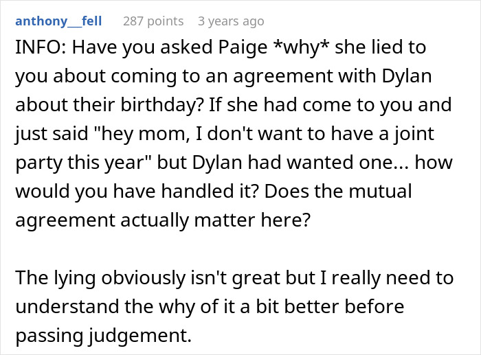 Daughter Excludes Twin Brother From Birthday Plans Without Telling Him, Mom Cancels Her Party Daughter Excludes Twin Brother From Birthday Plans Without Telling Him, Mom Cancels Her Party
