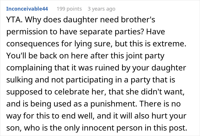 Daughter Excludes Twin Brother From Birthday Plans Without Telling Him, Mom Cancels Her Party Daughter Excludes Twin Brother From Birthday Plans Without Telling Him, Mom Cancels Her Party