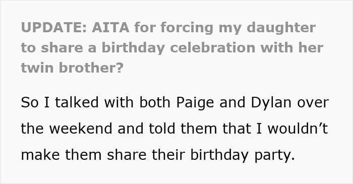 Daughter Excludes Twin Brother From Birthday Plans Without Telling Him, Mom Cancels Her Party Daughter Excludes Twin Brother From Birthday Plans Without Telling Him, Mom Cancels Her Party