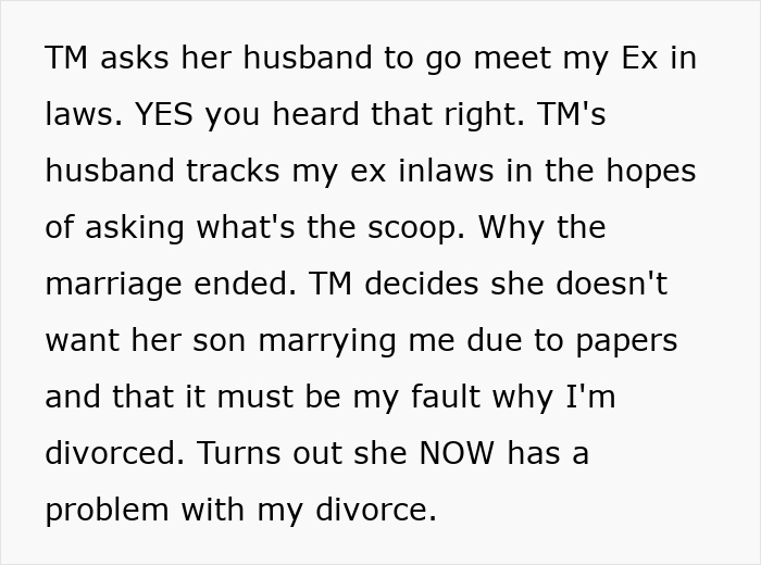 MIL Investigates Future DIL’s Divorce To Prove She’s Wrong For Her Son, Ends Up Ruining Their Engagement MIL Investigates Future DIL’s Divorce To Prove She’s Wrong For Her Son, Ends Up Ruining Their Engagement