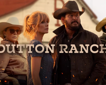 Dutton-Ranch-cast (1) Annette Bening, Kelly Reilly, Cole Hauser and Ian Bohen posing for promotional image for Dutton Ranch