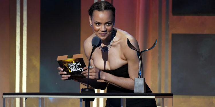 actress and writer Maria Sten speaking onstage at the Writers Guild Awards actress and writer Maria Sten speaking onstage at the Writers Guild Awards