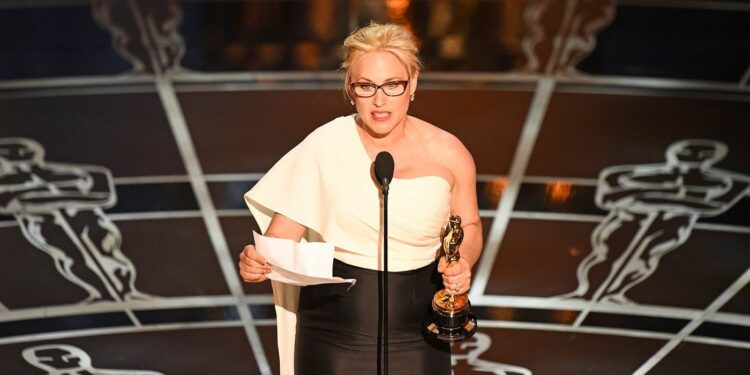 Patricia Arquette holding her academy award Patricia Arquette holding her academy award