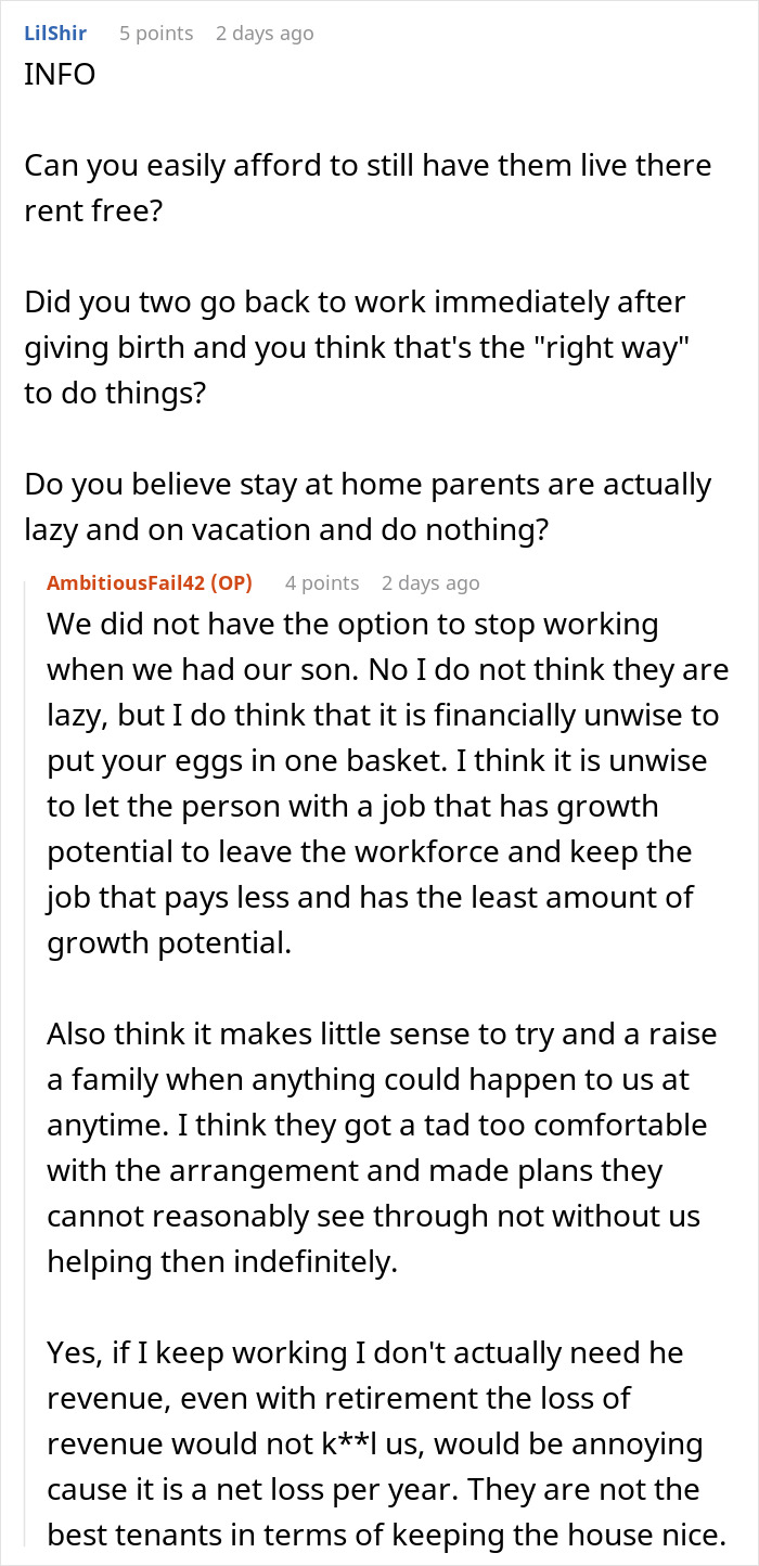 Parents Give Son Free Housing To Save For A Future, And He Builds A Freeloading Plan Around It Parents Give Son Free Housing To Save For A Future, And He Builds A Freeloading Plan Around It