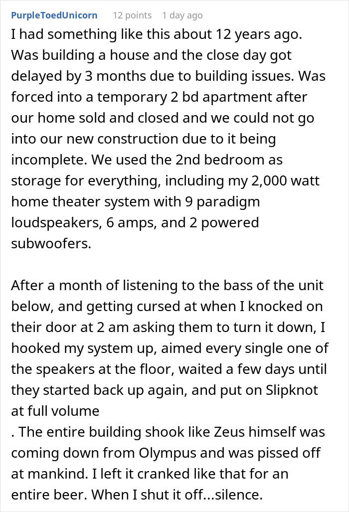 Noisy Neighbors Ignore Repeated Complaints, Person Finds A Creative Way To Make Them Regret It Noisy Neighbors Ignore Repeated Complaints, Person Finds A Creative Way To Make Them Regret It