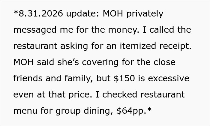 MOH Plays The Generous Host While Secretly Making The Guests Pay $150 Each For The Bridal Shower MOH Plays The Generous Host While Secretly Making The Guests Pay $150 Each For The Bridal Shower