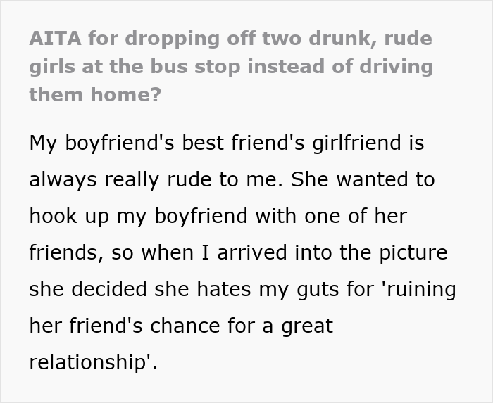 GF Says No To Driving Home Two Drunk Women Who Insulted Her, BF Thinks She’s Mean GF Says No To Driving Home Two Drunk Women Who Insulted Her, BF Thinks She’s Mean