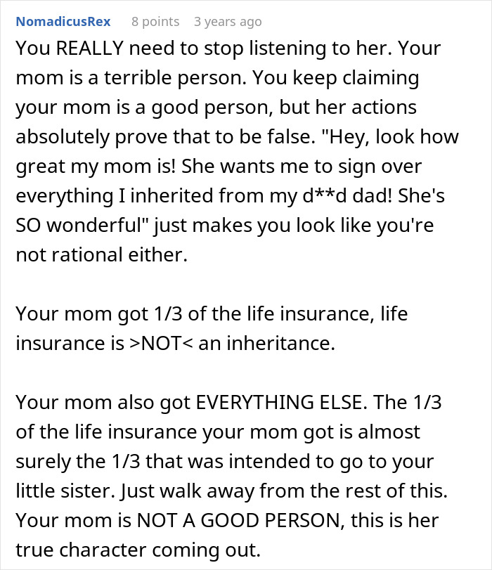 Mom Demands Kids Give Her Their Share Of The Inheritance, Doesn’t Like Daughter’s Response Mom Demands Kids Give Her Their Share Of The Inheritance, Doesn’t Like Daughter’s Response