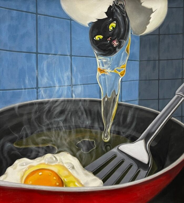 30 Captivating Paintings By Minyoung Kim Where Mischievous Cats Take Over Familiar Scenes