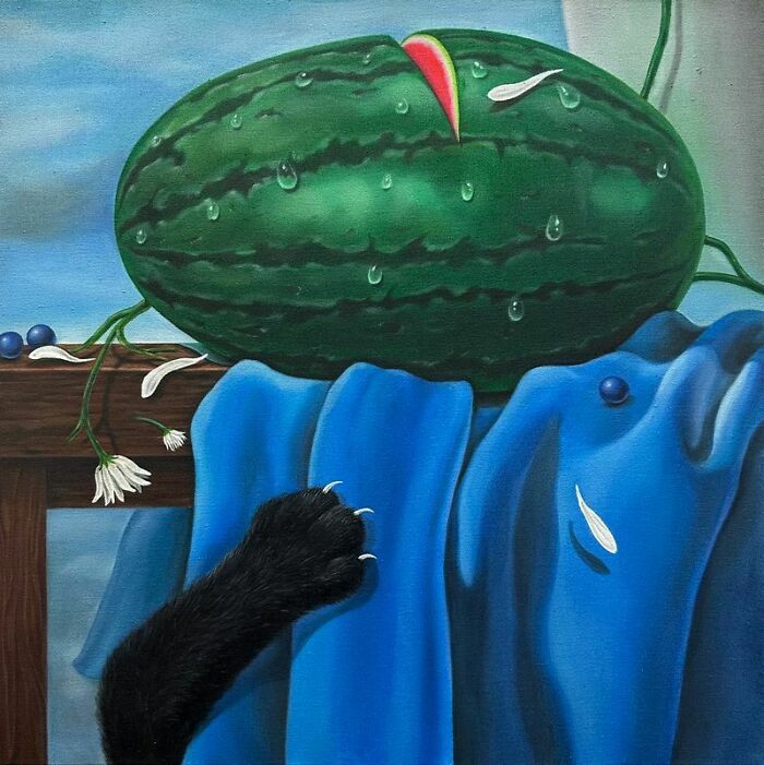 30 Captivating Paintings By Minyoung Kim Where Mischievous Cats Take Over Familiar Scenes