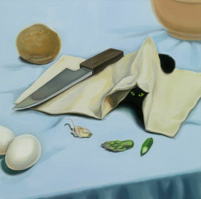 30 Captivating Paintings By Minyoung Kim Where Mischievous Cats Take Over Familiar Scenes