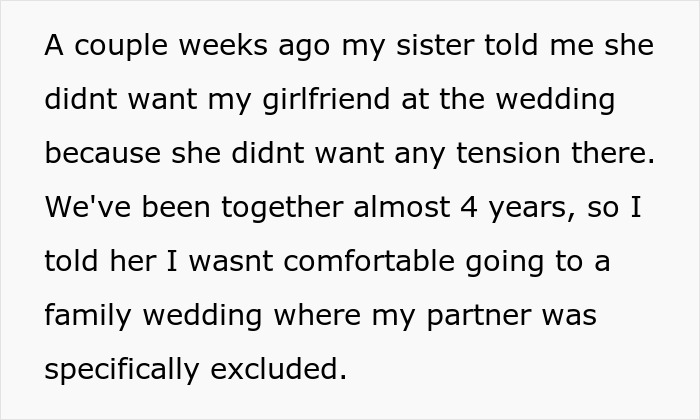 Bride Hates Sibling’s Girlfriend, Shocked They Refuse To Be A Part Of Her Wedding
