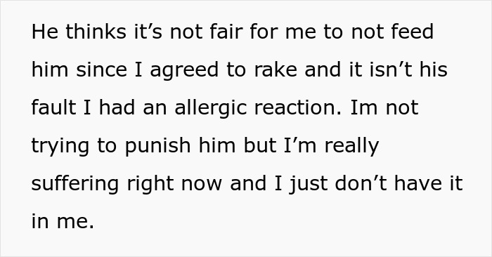 Woman&rsquo;s Husband Pressures Her To Rake Despite Her Allergy, Then She Refuses To Cook For Him