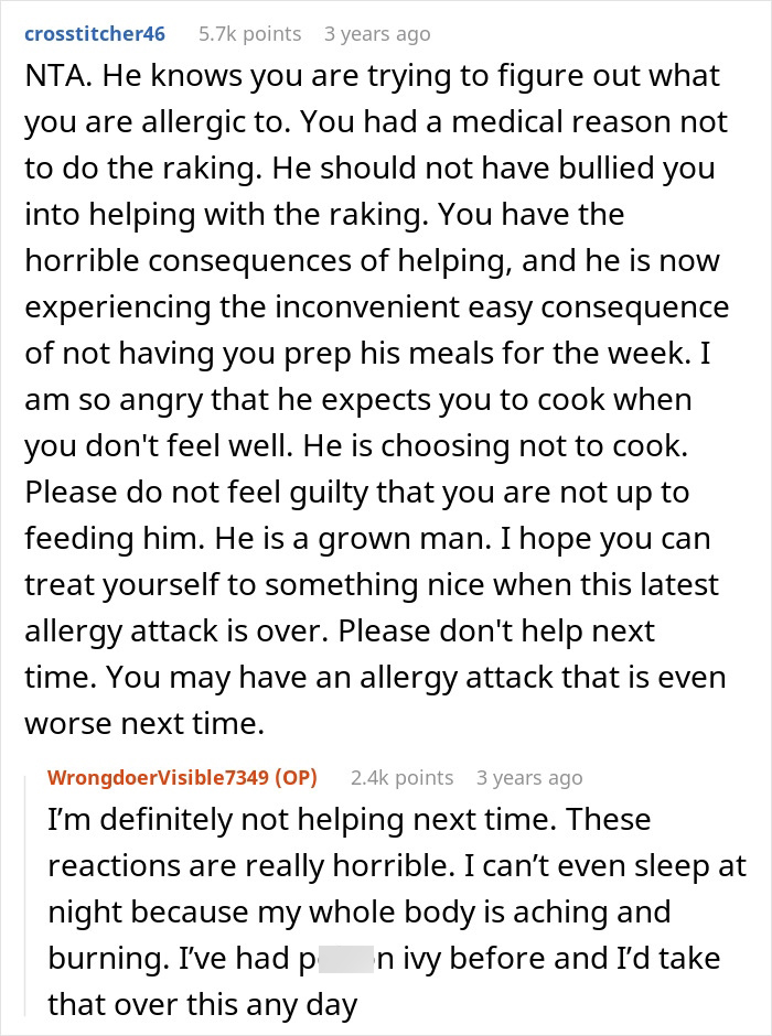 Woman&rsquo;s Husband Pressures Her To Rake Despite Her Allergy, Then She Refuses To Cook For Him