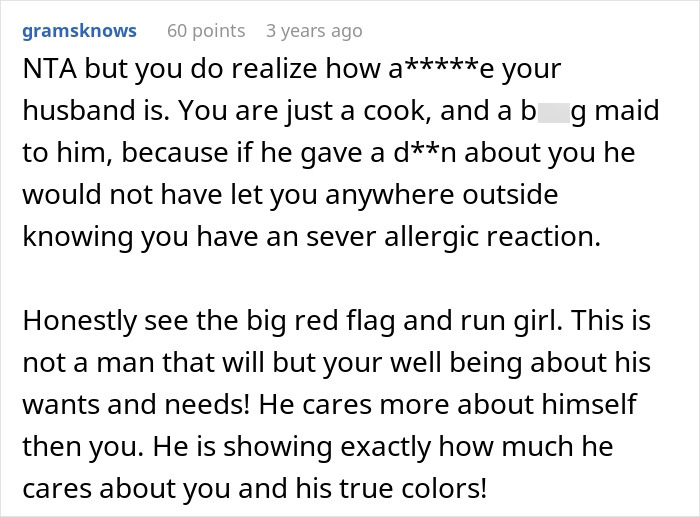 Woman&rsquo;s Husband Pressures Her To Rake Despite Her Allergy, Then She Refuses To Cook For Him