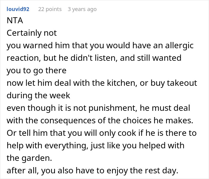 Woman&rsquo;s Husband Pressures Her To Rake Despite Her Allergy, Then She Refuses To Cook For Him