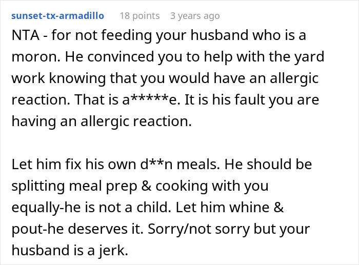 Woman&rsquo;s Husband Pressures Her To Rake Despite Her Allergy, Then She Refuses To Cook For Him