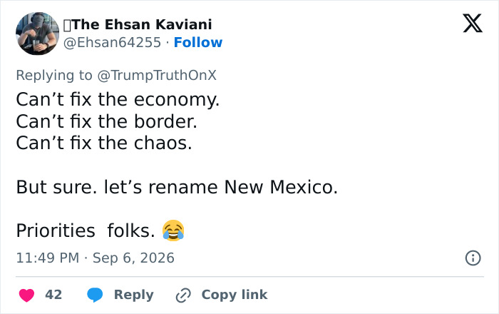 New Mexico Governor Responds After Trump Sets Sight On State For Next Name Change New Mexico Governor Responds After Trump Sets Sight On State For Next Name Change