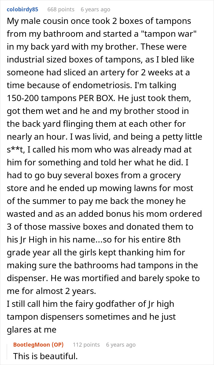 Teen Can’t Stand Her Boyfriend’s Flirty Friend Taking Her Tampons, Plots A Very Petty Revenge Teen Can’t Stand Her Boyfriend’s Flirty Friend Taking Her Tampons, Plots A Very Petty Revenge