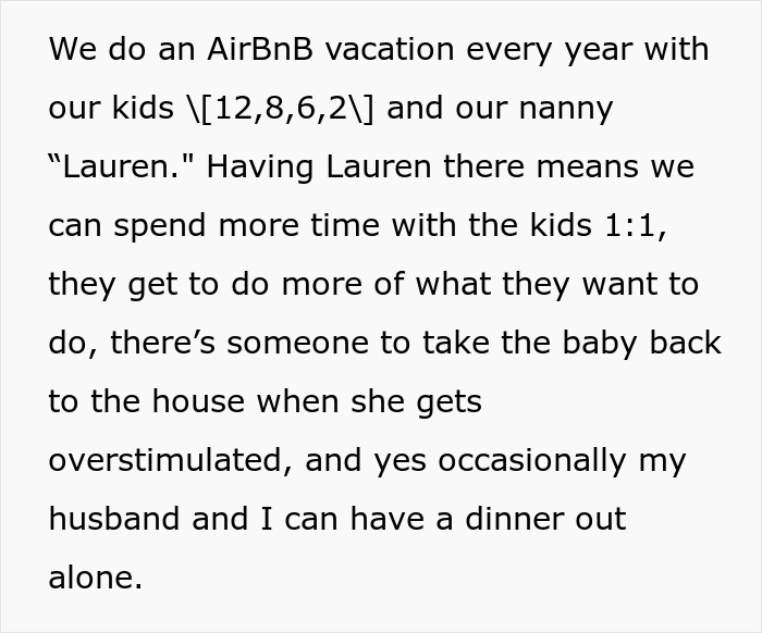 Woman Brings A Nanny On Vacation So She Can Relax, SIL Sees Free Childcare And Starts Making Plans Woman Brings A Nanny On Vacation So She Can Relax, SIL Sees Free Childcare And Starts Making Plans