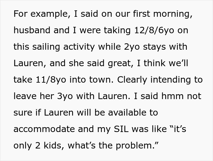 Woman Brings A Nanny On Vacation So She Can Relax, SIL Sees Free Childcare And Starts Making Plans Woman Brings A Nanny On Vacation So She Can Relax, SIL Sees Free Childcare And Starts Making Plans