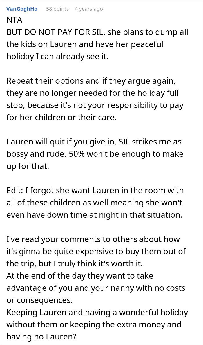Woman Brings A Nanny On Vacation So She Can Relax, SIL Sees Free Childcare And Starts Making Plans Woman Brings A Nanny On Vacation So She Can Relax, SIL Sees Free Childcare And Starts Making Plans