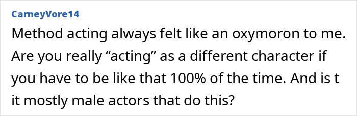 Actress Calls To Cancel Method Acting After Co-Star’s Appalling On-Set Behavior Left Her In Complete Disbelief Actress Calls To Cancel Method Acting After Co-Star’s Appalling On-Set Behavior Left Her In Complete Disbelief