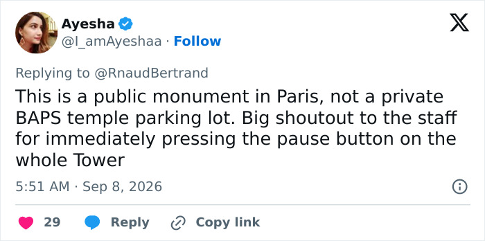 Eiffel Tower Closed Amid Outrage After Visiting Hindu Guru Demands Women Be “Made Invisible” And Management Complies