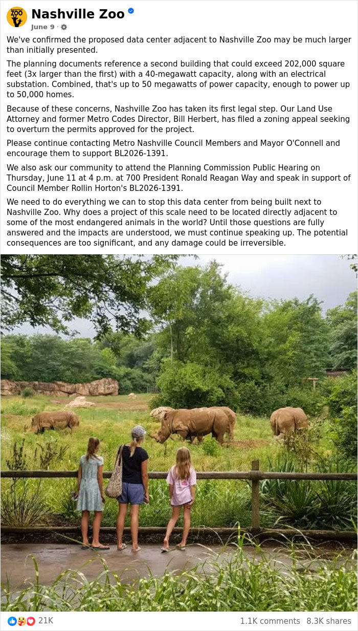 Nashville Zoo Sounds The Alarm As Controversial AI Infrastructure Creeps Toward Endangered Animals Nashville Zoo Sounds The Alarm As Controversial AI Infrastructure Creeps Toward Endangered Animals