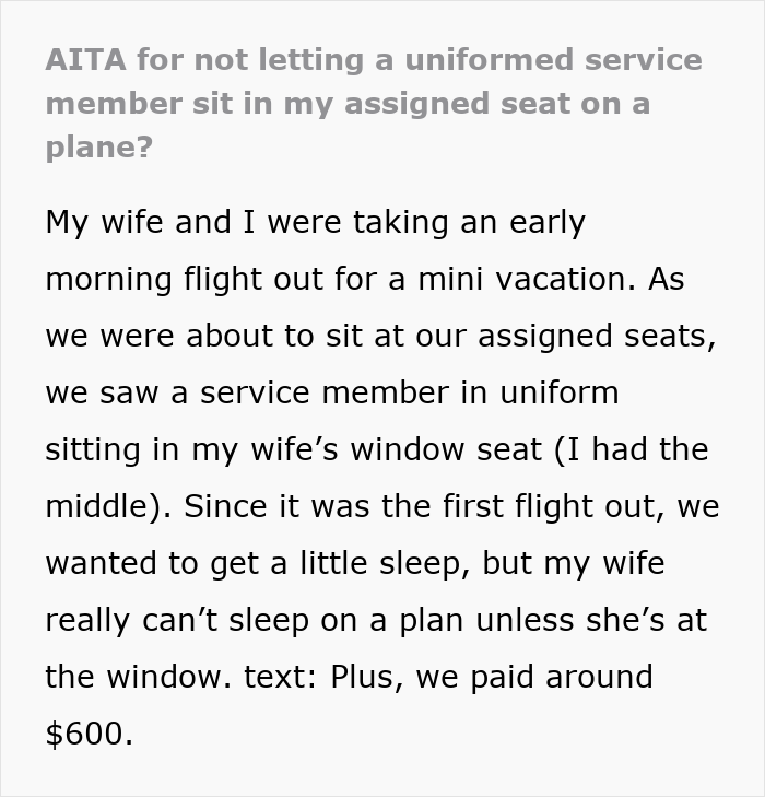 Service Member Feels Entitled To Window Seat As He’s In Uniform, Acts Smug When He’s Asked To Move Service Member Feels Entitled To Window Seat As He’s In Uniform, Acts Smug When He’s Asked To Move