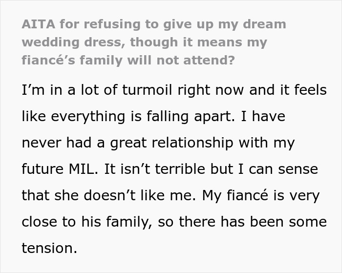 Bride Won’t Change Wedding Dress After MIL Says She Got It First, Groom Gets Caught In The Middle Bride Won’t Change Wedding Dress After MIL Says She Got It First, Groom Gets Caught In The Middle