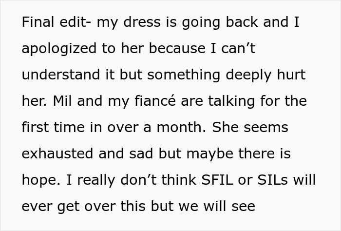Bride Won’t Change Wedding Dress After MIL Says She Got It First, Groom Gets Caught In The Middle Bride Won’t Change Wedding Dress After MIL Says She Got It First, Groom Gets Caught In The Middle