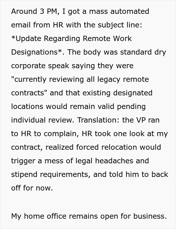 Boss Expects Employee At HQ After Six Years Remote, He Shows That His Home Office Was Approved By HR Boss Expects Employee At HQ After Six Years Remote, He Shows That His Home Office Was Approved By HR