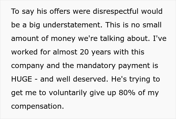 Fired Employee Refuses Boss’s Shady Severance Deal, Walks Away With Four Months Of Pay And Extra Cash Fired Employee Refuses Boss’s Shady Severance Deal, Walks Away With Four Months Of Pay And Extra Cash