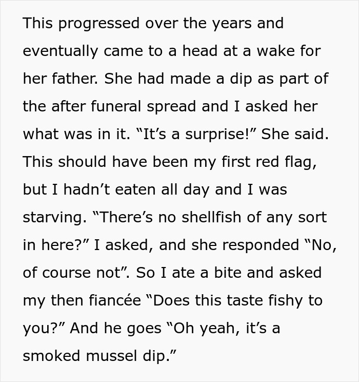 Ex-MIL Lies About Fish Dish As She Feels DIL With Allergy Is Just Being Picky, Leads To ER Visit Ex-MIL Lies About Fish Dish As She Feels DIL With Allergy Is Just Being Picky, Leads To ER Visit