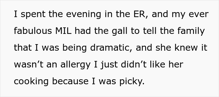 Ex-MIL Lies About Fish Dish As She Feels DIL With Allergy Is Just Being Picky, Leads To ER Visit Ex-MIL Lies About Fish Dish As She Feels DIL With Allergy Is Just Being Picky, Leads To ER Visit