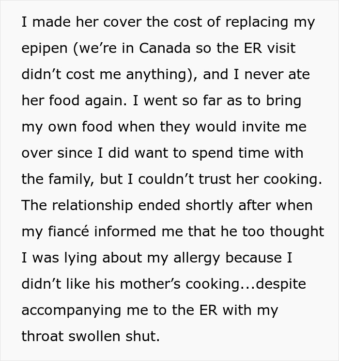 Ex-MIL Lies About Fish Dish As She Feels DIL With Allergy Is Just Being Picky, Leads To ER Visit Ex-MIL Lies About Fish Dish As She Feels DIL With Allergy Is Just Being Picky, Leads To ER Visit