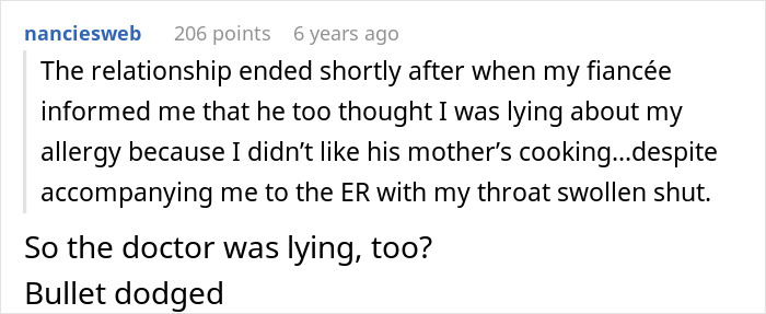 Ex-MIL Lies About Fish Dish As She Feels DIL With Allergy Is Just Being Picky, Leads To ER Visit Ex-MIL Lies About Fish Dish As She Feels DIL With Allergy Is Just Being Picky, Leads To ER Visit