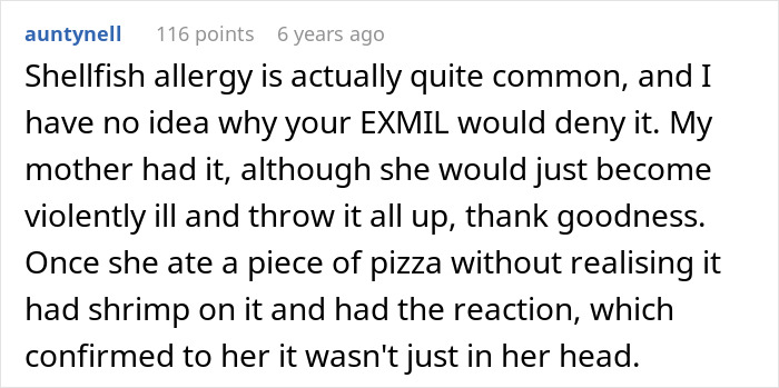 Ex-MIL Lies About Fish Dish As She Feels DIL With Allergy Is Just Being Picky, Leads To ER Visit Ex-MIL Lies About Fish Dish As She Feels DIL With Allergy Is Just Being Picky, Leads To ER Visit