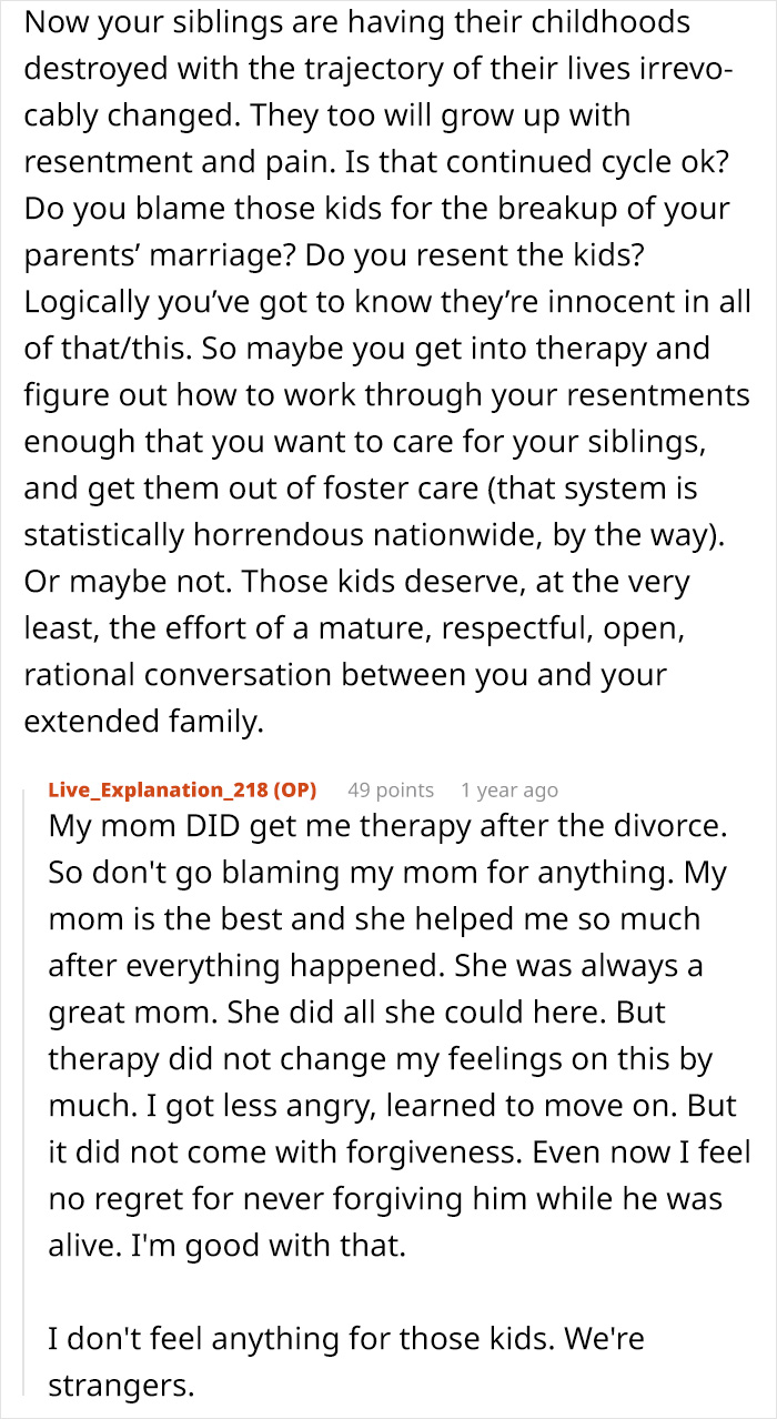 Man Refuses To Feel Bad After Not Saving His Half-Siblings From Foster Care Man Refuses To Feel Bad After Not Saving His Half-Siblings From Foster Care
