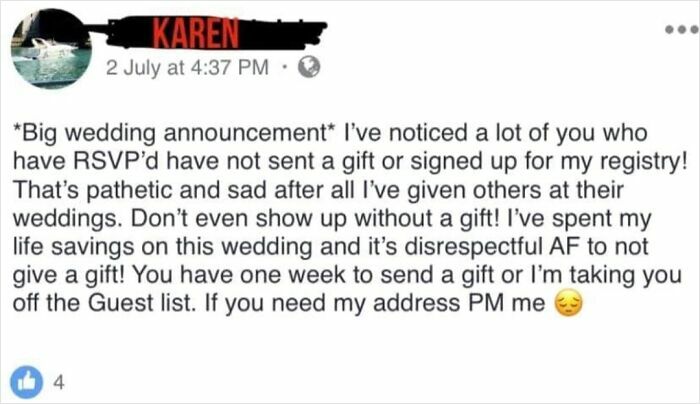 71 Unbelievably Entitled Brides And Grooms Who Took Wedding Demands To Whole New Levels Of Crazy