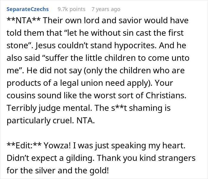 Person Reveals Family Secrets To Christian Cousins After They Won’t Stop Judging Others Person Reveals Family Secrets To Christian Cousins After They Won’t Stop Judging Others