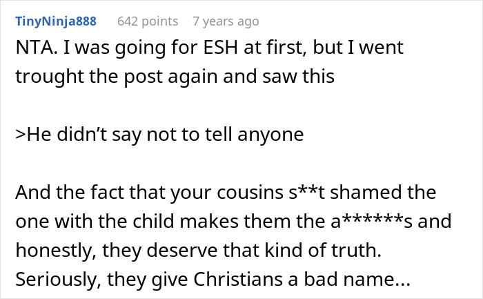 Person Reveals Family Secrets To Christian Cousins After They Won’t Stop Judging Others Person Reveals Family Secrets To Christian Cousins After They Won’t Stop Judging Others