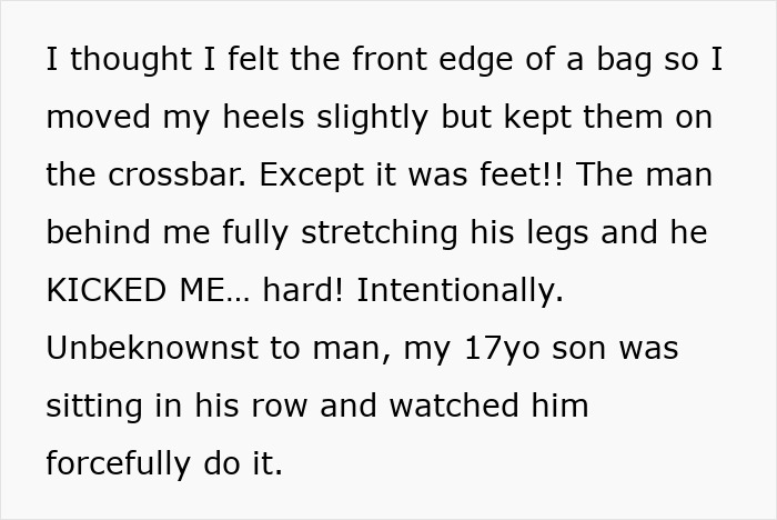 Woman Gets Kicked Under Her Seat By Entitled Man, He Claims The Space Under Her Seat Is His Woman Gets Kicked Under Her Seat By Entitled Man, He Claims The Space Under Her Seat Is His