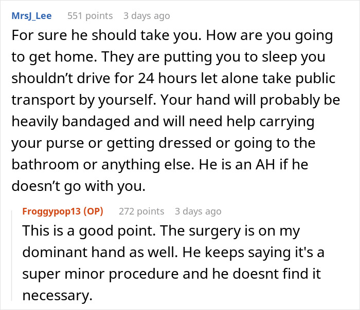 Wife Asks Husband To Take A Day Off Work For Her Surgery, He Refuses, Saying It’s Not An Emergency